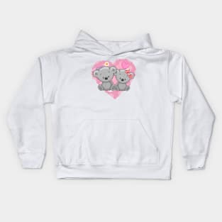 Two cute love bear cubs on the background of a heart Kids Hoodie